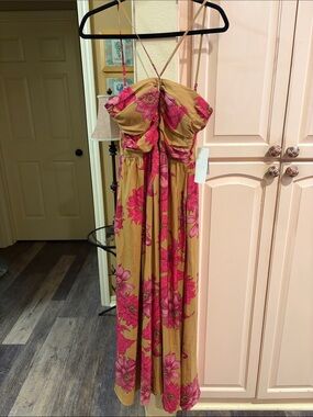 Katia Rae Floral maxi Dress - Pink & Tan Colors summer maxi